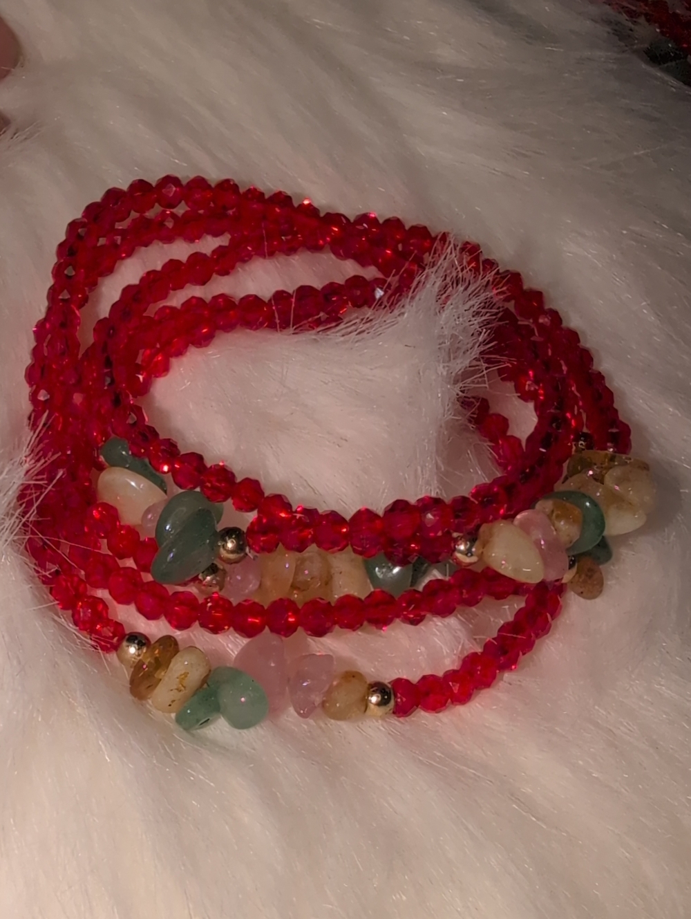 Red Beaded Stretch Bracelet Set Of 5 with Multi-Stone Accents Set Of 5